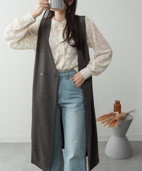 ElegChic（エレグシック）の「ミニ裏毛ノーカラーリラックスロングベスト（ベスト・レディース・ブラック/チャコールグレー/ライトベージュ/杢グレー・M/4L/XL）」の9枚目の写真