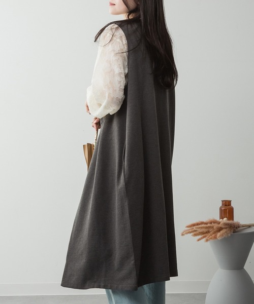 ElegChic（エレグシック）の「ミニ裏毛ノーカラーリラックスロングベスト（ベスト・レディース・ブラック/チャコールグレー/ライトベージュ/杢グレー・M/4L/XL）」の10枚目の写真
