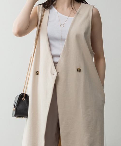 ElegChic（エレグシック）の「ミニ裏毛ノーカラーリラックスロングベスト（ベスト・レディース・ブラック/チャコールグレー/ライトベージュ/杢グレー・M/4L/XL）」の11枚目の写真
