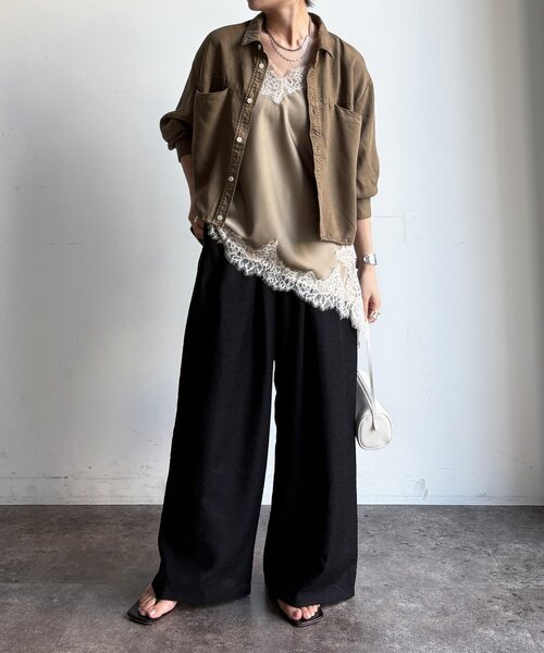 DouDou(ドゥドゥ)の「【WEB限定】フロッキードットタックパンツ(その他パンツ・レディース・ダークブラウン/ブラック・FREE)」の4枚目の写真