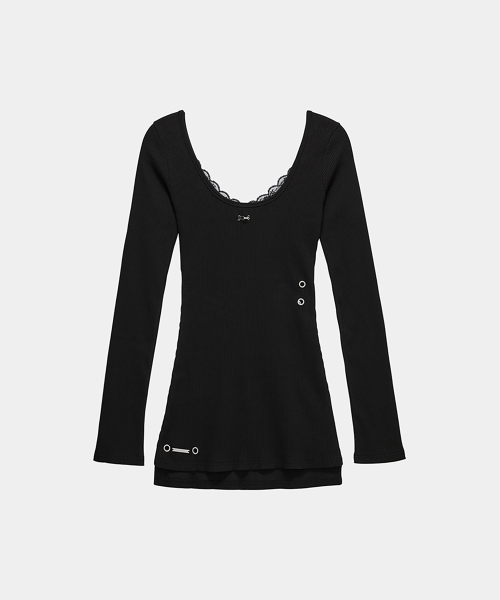 ETRE AU SOMMET(エトレオソメ)の「Layered Lingerie long Slip Dress (Black)(Tシャツ/カットソー・レディース・ブラック・FREE)」の6枚目の写真