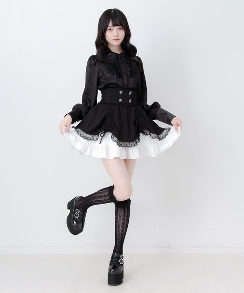 DearMyLove(ディアマイラブ)の「ゴシック風バラレースフリルストライプブラウス(シャツ/ブラウス・レディース・パープル/ブラック/ボルドー・MEDIUM/3L/LARGE)」の7枚目の写真