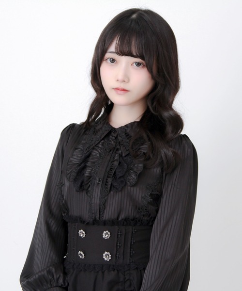 DearMyLove(ディアマイラブ)の「ゴシック風バラレースフリルストライプブラウス(シャツ/ブラウス・レディース・パープル/ブラック/ボルドー・MEDIUM/3L/LARGE)」の9枚目の写真