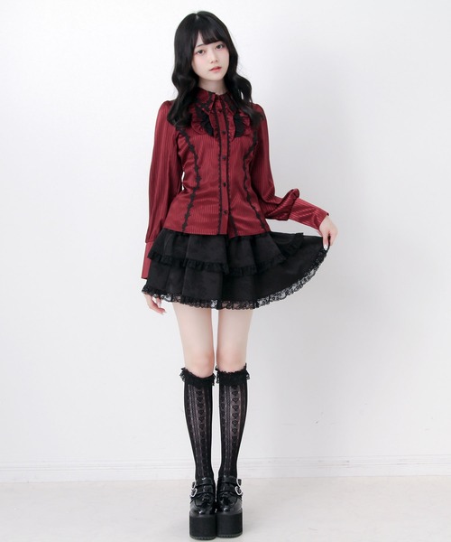 DearMyLove(ディアマイラブ)の「ゴシック風バラレースフリルストライプブラウス(シャツ/ブラウス・レディース・パープル/ブラック/ボルドー・MEDIUM/3L/LARGE)」の10枚目の写真