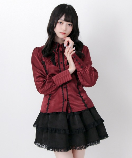 DearMyLove(ディアマイラブ)の「ゴシック風バラレースフリルストライプブラウス(シャツ/ブラウス・レディース・パープル/ブラック/ボルドー・MEDIUM/3L/LARGE)」の11枚目の写真