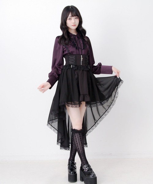 DearMyLove(ディアマイラブ)の「ゴシック風バラレースフリルストライプブラウス(シャツ/ブラウス・レディース・パープル/ブラック/ボルドー・MEDIUM/3L/LARGE)」の18枚目の写真