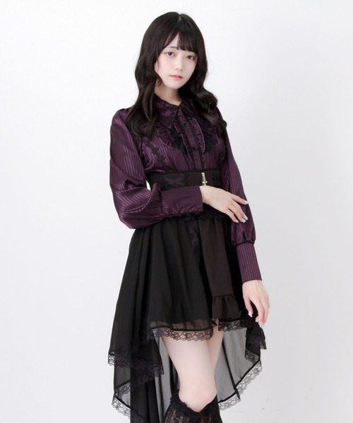DearMyLove(ディアマイラブ)の「ゴシック風バラレースフリルストライプブラウス(シャツ/ブラウス・レディース・パープル/ブラック/ボルドー・MEDIUM/3L/LARGE)」の19枚目の写真