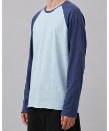 BALLUTE（バリュート）の「カットオフラグランロングスリーブ（スカイ＆ネイビー）（Tシャツ/カットソー）」