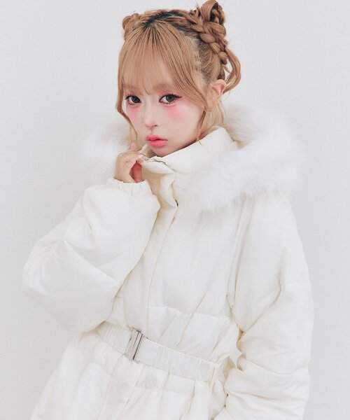 OLIVE des OLIVE(オリーブデオリーブ)の「Snow fur ミドルエコダウン(ダウンジャケット/コート・レディース・ブラック/ピンク/サックスブルー/アイボリー・FREE)」の19枚目の写真
