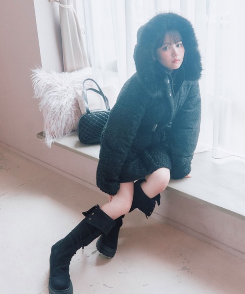 OLIVE des OLIVE(オリーブデオリーブ)の「Snow fur ミドルエコダウン(ダウンジャケット/コート・レディース・ブラック/ピンク/サックスブルー/アイボリー・FREE)」の8枚目の写真