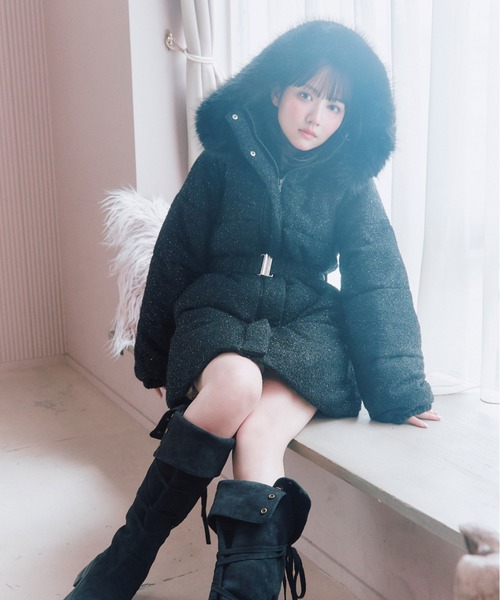 OLIVE des OLIVE(オリーブデオリーブ)の「Snow fur ミドルエコダウン(ダウンジャケット/コート・レディース・ブラック/ピンク/サックスブルー/アイボリー・FREE)」の9枚目の写真