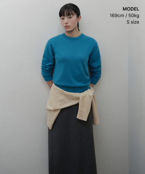 MUSINSA STANDARD WOMAN（ムシンサスタンダードウーマン）の「[ビクトリアウール] レディース クルーネックニット [ティルブルー]（ニット/セーター・レディース・その他・SMALL/MEDIUM/LARGE/X-SMALL）」の2枚目の写真