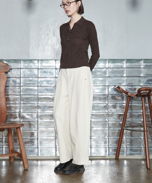 OFROOM（オフルーム）の「Sweat Like Curve Pants｜スウェットライクカーブパンツ（スウェットパンツ・レディース・ブラック/ベージュ/ネイビー/ブラウン/アイボリー・FREE）」の2枚目の写真