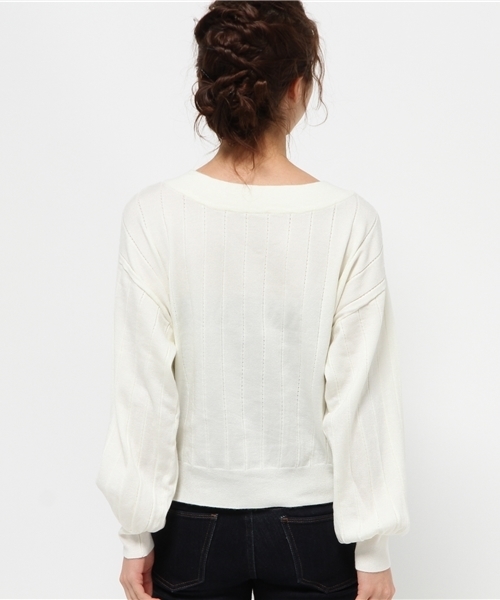 one after another NICE CLAUP（ワンアフターアナザーナイスクラップ）の「【ナイスクラップ】アイレットリブＶネックニット（ニット/セーター・レディース・アイボリー/ピンク/ライトグレー/グレー・FREE）」の5枚目の写真