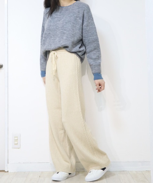 DISKEEN SURE(ディスキーンシュアー)の「脚長見え★サイドケーブル編み ニットワイドパンツ(その他パンツ・レディース・ブラウン/ベージュ/ブラック/チャコール/モカ・FREE)」の9枚目の写真