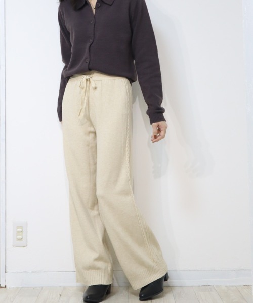 DISKEEN SURE(ディスキーンシュアー)の「脚長見え★サイドケーブル編み ニットワイドパンツ(その他パンツ・レディース・ブラウン/ベージュ/ブラック/チャコール/モカ・FREE)」の12枚目の写真