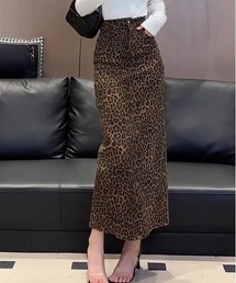 レオパード柄バックスリットタイトロングスカート