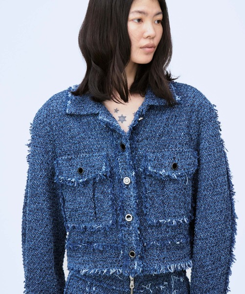 THINGS THAT MATTER(シングス ザット マター)の「PUNCHING DENIM TWEEDY JACKET / パンチング デニム ツイーディ ジャケット(その他アウター・レディース・ブルー/ブラック・FREE)」の1枚目の写真