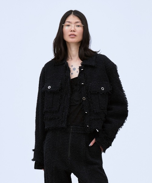 THINGS THAT MATTER(シングス ザット マター)の「PUNCHING DENIM TWEEDY JACKET / パンチング デニム ツイーディ ジャケット(その他アウター・レディース・ブルー/ブラック・FREE)」の2枚目の写真