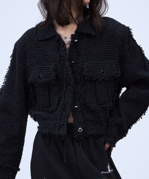 THINGS THAT MATTER(シングス ザット マター)の「PUNCHING DENIM TWEEDY JACKET / パンチング デニム ツイーディ ジャケット(その他アウター・レディース・ブルー/ブラック・FREE)」の3枚目の写真