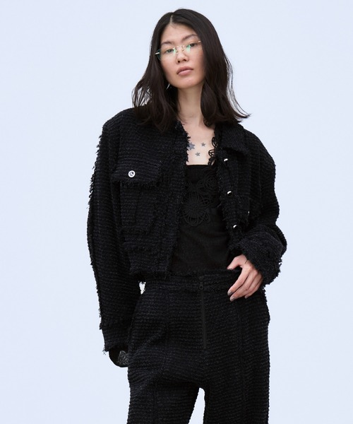 THINGS THAT MATTER(シングス ザット マター)の「PUNCHING DENIM TWEEDY JACKET / パンチング デニム ツイーディ ジャケット(その他アウター・レディース・ブルー/ブラック・FREE)」の7枚目の写真