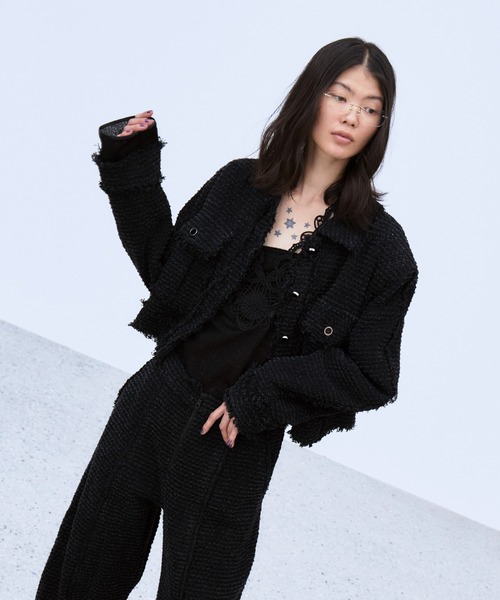 THINGS THAT MATTER(シングス ザット マター)の「PUNCHING DENIM TWEEDY JACKET / パンチング デニム ツイーディ ジャケット(その他アウター・レディース・ブルー/ブラック・FREE)」の9枚目の写真