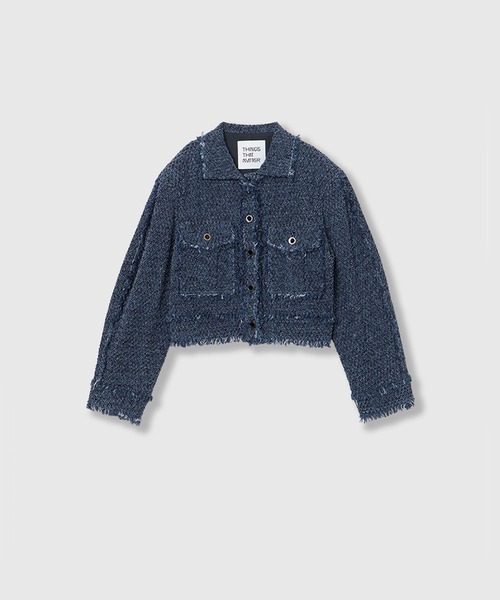 THINGS THAT MATTER(シングス ザット マター)の「PUNCHING DENIM TWEEDY JACKET / パンチング デニム ツイーディ ジャケット(その他アウター・レディース・ブルー/ブラック・FREE)」の13枚目の写真
