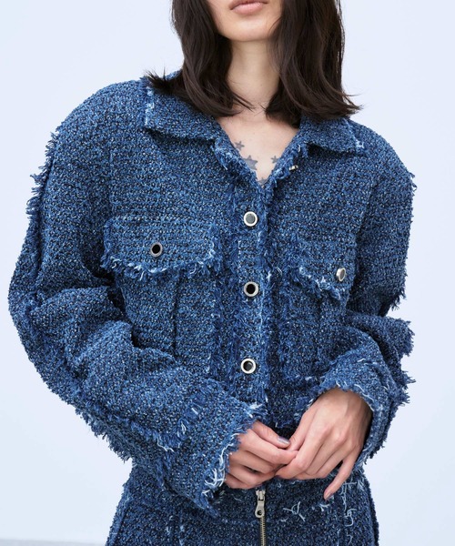 THINGS THAT MATTER(シングス ザット マター)の「PUNCHING DENIM TWEEDY JACKET / パンチング デニム ツイーディ ジャケット(その他アウター・レディース・ブルー/ブラック・FREE)」の17枚目の写真