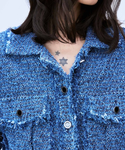THINGS THAT MATTER(シングス ザット マター)の「PUNCHING DENIM TWEEDY JACKET / パンチング デニム ツイーディ ジャケット(その他アウター・レディース・ブルー/ブラック・FREE)」の19枚目の写真