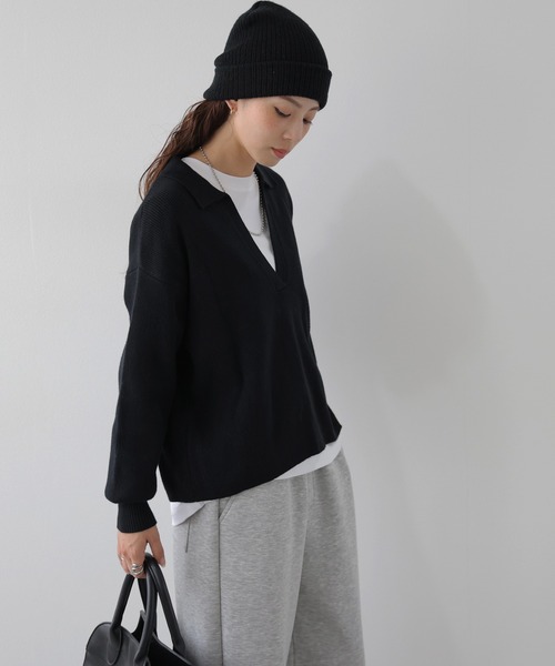 La-gemme(ラジェム)の「スキッパーネックニット/プルオーバー/ゆったりシルエット(その他トップス・レディース・ブラック/ベージュ/グレー/モカ・フリー)」の19枚目の写真