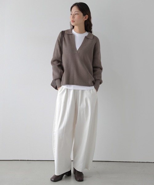 La-gemme(ラジェム)の「スキッパーネックニット/プルオーバー/ゆったりシルエット(その他トップス・レディース・ブラック/ベージュ/グレー/モカ・フリー)」の14枚目の写真