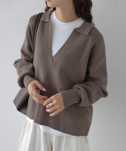 La-gemme(ラジェム)の「スキッパーネックニット/プルオーバー/ゆったりシルエット(その他トップス・レディース・ブラック/ベージュ/グレー/モカ・フリー)」の15枚目の写真