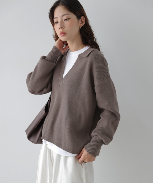 La-gemme(ラジェム)の「スキッパーネックニット/プルオーバー/ゆったりシルエット(その他トップス・レディース・ブラック/ベージュ/グレー/モカ・フリー)」の16枚目の写真