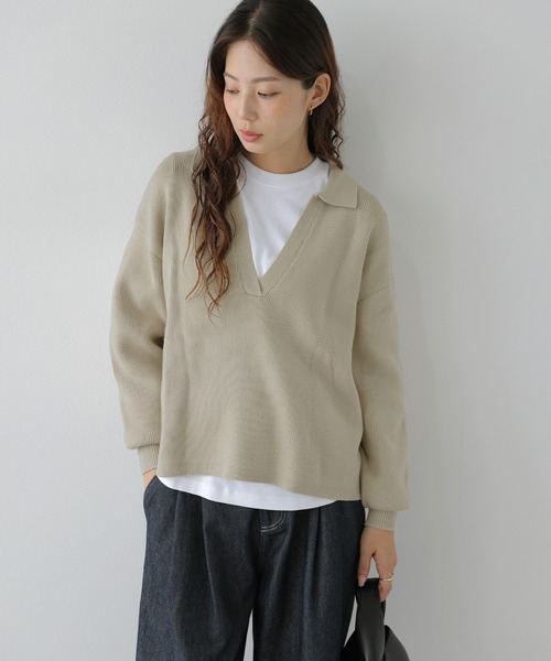 La-gemme(ラジェム)の「スキッパーネックニット/プルオーバー/ゆったりシルエット(その他トップス・レディース・ブラック/ベージュ/グレー/モカ・フリー)」の17枚目の写真