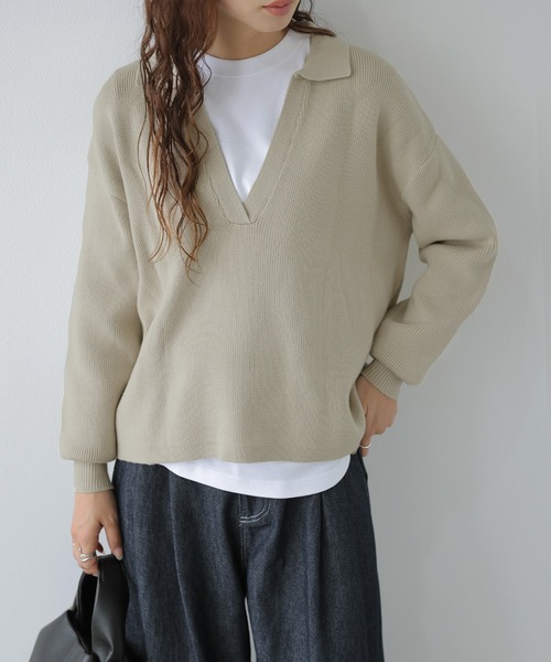 La-gemme(ラジェム)の「スキッパーネックニット/プルオーバー/ゆったりシルエット(その他トップス・レディース・ブラック/ベージュ/グレー/モカ・フリー)」の18枚目の写真