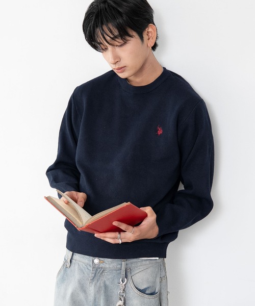U.S. POLO ASSN.(ユーエスポロアッスン)の「∴WEGO/【26年秋冬新作】U.S.POLO ASSN.クルーネックPO(ニット/セーター・メンズ・杢グレー/アイボリー/ブラウン/ネイビー/ブラック・MEDIUM/LARGE/X-LARGE)」の1枚目の写真