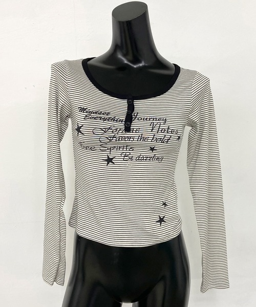 non-hedge(ノンヘッジ)の「スターロゴボーダーヘンリーロンT(Tシャツ/カットソー・レディース・オフホワイト/ネイビー/チャコールグレー・FREE)」の20枚目の写真
