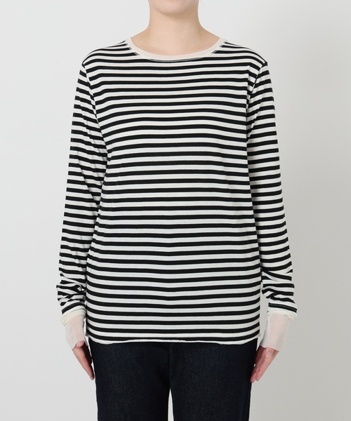 SLOBE IENA(スローブイエナ)の「《WEB限定カラーあり/追加8》レイヤードスリーブロンTEE(Tシャツ/カットソー・レディース・ブラック系その他/アイボリー・FREE)」の3枚目の写真