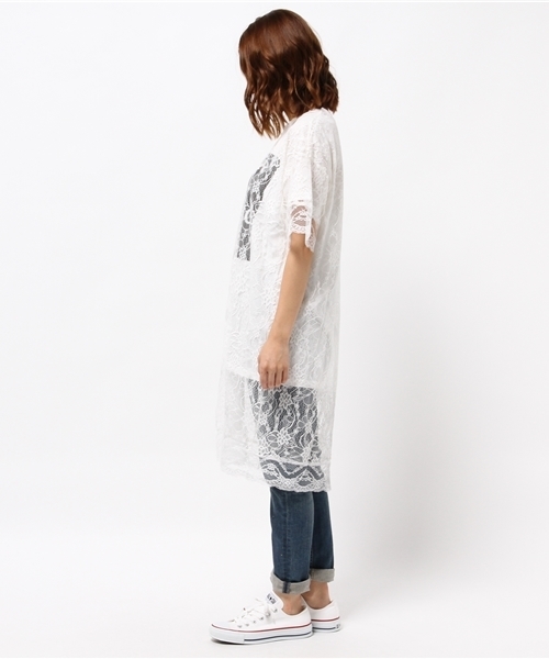 WEGO(ウィゴー)の「WEGO/レースレイヤードロングTシャツ(Tシャツ/カットソー・レディース・オレンジ/ブラック/ホワイト・FREE)」の5枚目の写真
