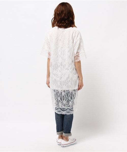 WEGO(ウィゴー)の「WEGO/レースレイヤードロングTシャツ(Tシャツ/カットソー・レディース・オレンジ/ブラック/ホワイト・FREE)」の6枚目の写真