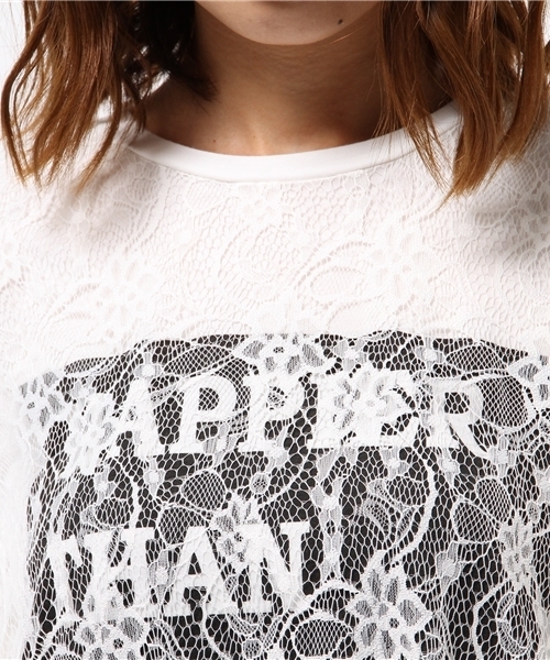 WEGO(ウィゴー)の「WEGO/レースレイヤードロングTシャツ(Tシャツ/カットソー・レディース・オレンジ/ブラック/ホワイト・FREE)」の7枚目の写真