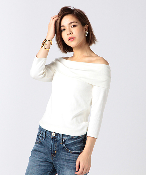 ESTNATION（エストネーション）の「ESTNATION オフショルダーカットソー（Tシャツ/カットソー・レディース・オフホワイト/グレー/ブラック/ネイビー・38）」の22枚目の写真