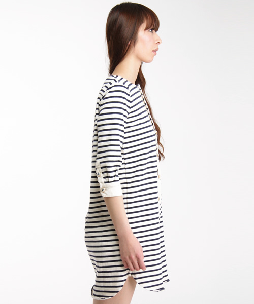 BEAMS BOY（ビームスボーイ）の「BEAMS BOY / クルーボーダー 7分袖ワンピース  （ワンピース・レディース・ナチュラル/ブラウン/ネイビー・ONE SIZE）」の8枚目の写真