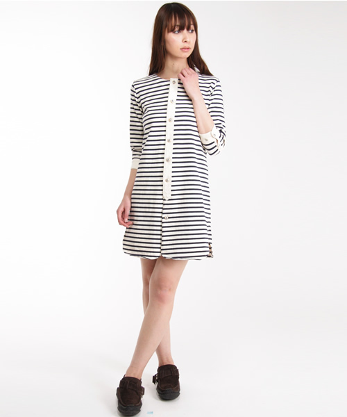 BEAMS BOY（ビームスボーイ）の「BEAMS BOY / クルーボーダー 7分袖ワンピース  （ワンピース・レディース・ナチュラル/ブラウン/ネイビー・ONE SIZE）」の6枚目の写真