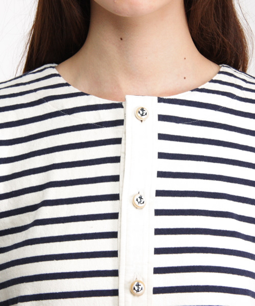 BEAMS BOY（ビームスボーイ）の「BEAMS BOY / クルーボーダー 7分袖ワンピース  （ワンピース・レディース・ナチュラル/ブラウン/ネイビー・ONE SIZE）」の5枚目の写真