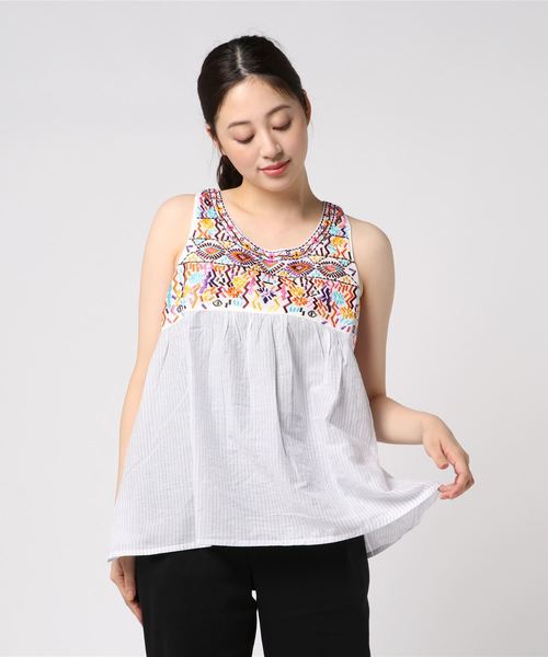 チャイハネ(チャイハネ)の「【チャイハネ】フォークロア刺繍ノースリーブトップス(タンクトップ・レディース・パープル/レッド/ホワイト・FREE)」の2枚目の写真