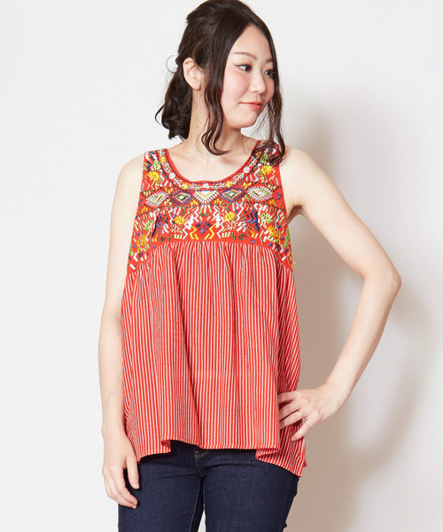 チャイハネ(チャイハネ)の「【チャイハネ】フォークロア刺繍ノースリーブトップス(タンクトップ・レディース・パープル/レッド/ホワイト・FREE)」の3枚目の写真