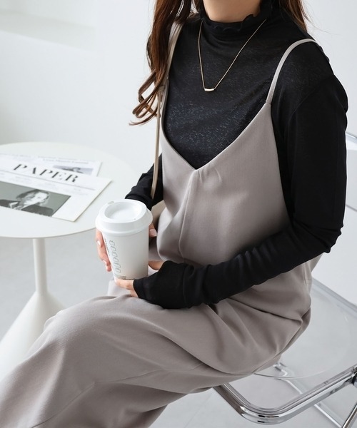 セール】【3サイズ展開】きれいめツイルワイドキャミサロペット