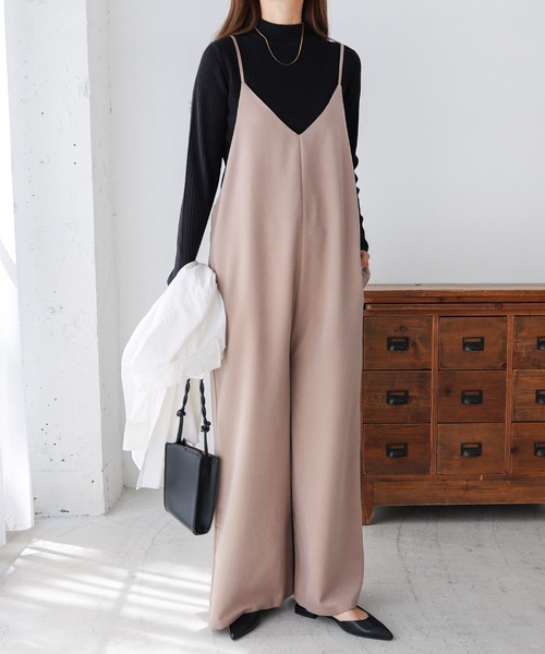 セール】【3サイズ展開】きれいめツイルワイドキャミサロペット