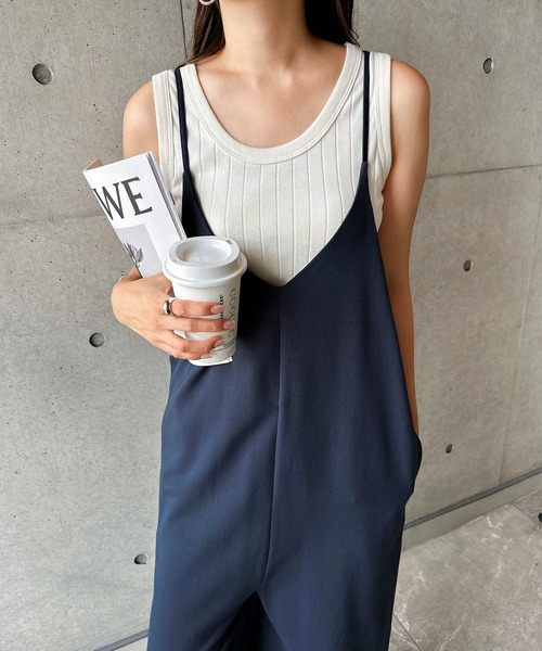 セール】【3サイズ展開】きれいめツイルワイドキャミサロペット